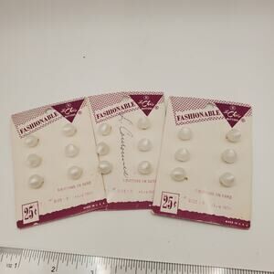 3 New Old Stock Le Chic Round Pearlescent Buttons on Cards 1950s MCM